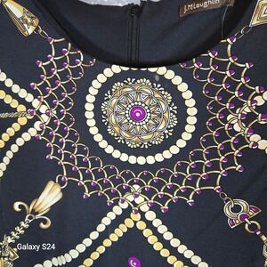 J. McLaughlin Black Medallion Chain Print Long Sleeve Sheath Dress Size S